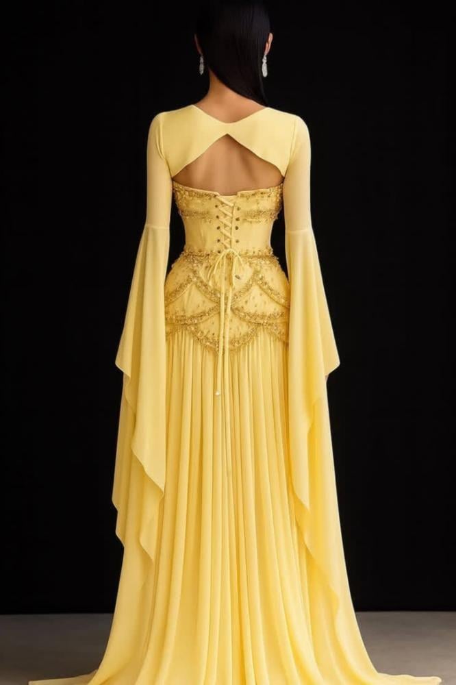 فستان سهره ناعم أوف شولدر بلون ليموني