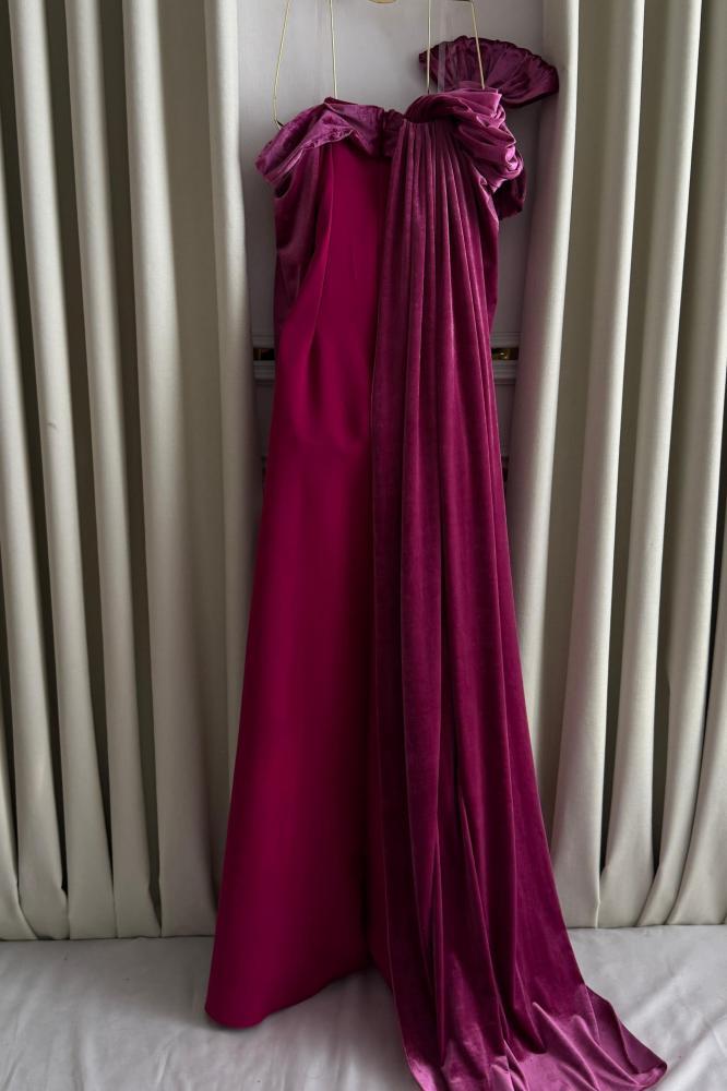 فستان سهره أنيق اوف شولدر لون فوشي