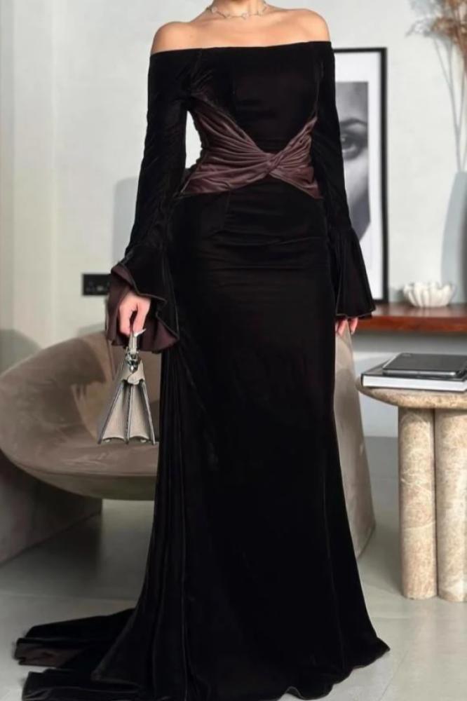 فستان سهرة أنيق شتوي لون بني