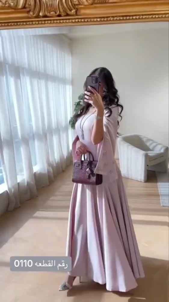 فستان سهره طويل باكمام مزينه