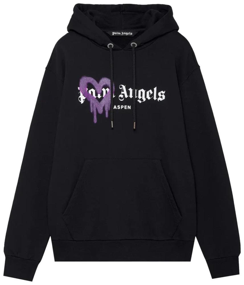 Palm Angels Aspen Heart Sprayed Hoodie 'Black/Purple'