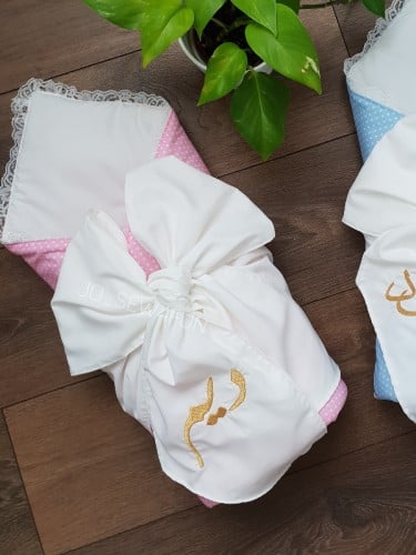 مفرش مواليد قطن مع فيونكة عريضة الوان منوع