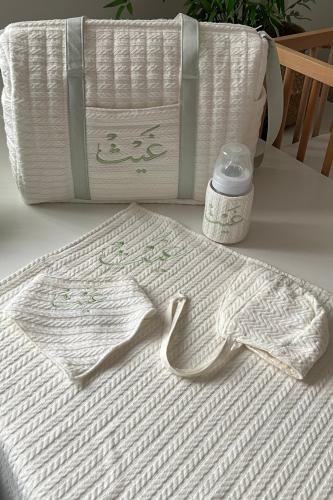 طقم مواليد مكون من ٥ قطع لون سكري مع أخضر محايد!