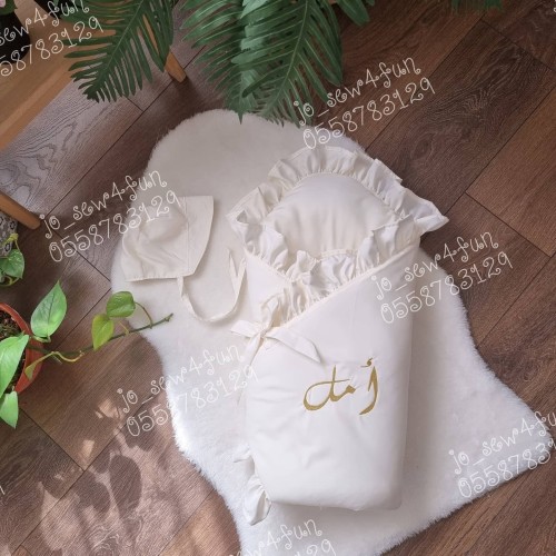 مفرش مواليد قطن مربع مع فيونكة صغيرة للتثبيت الوان متعددة!