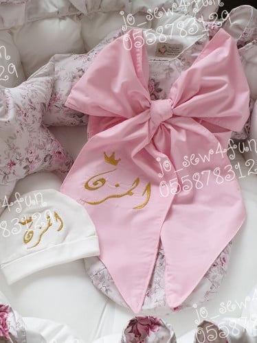 لفة مواليد الفيونكة جاهزة قطن الوان ورد بناتي