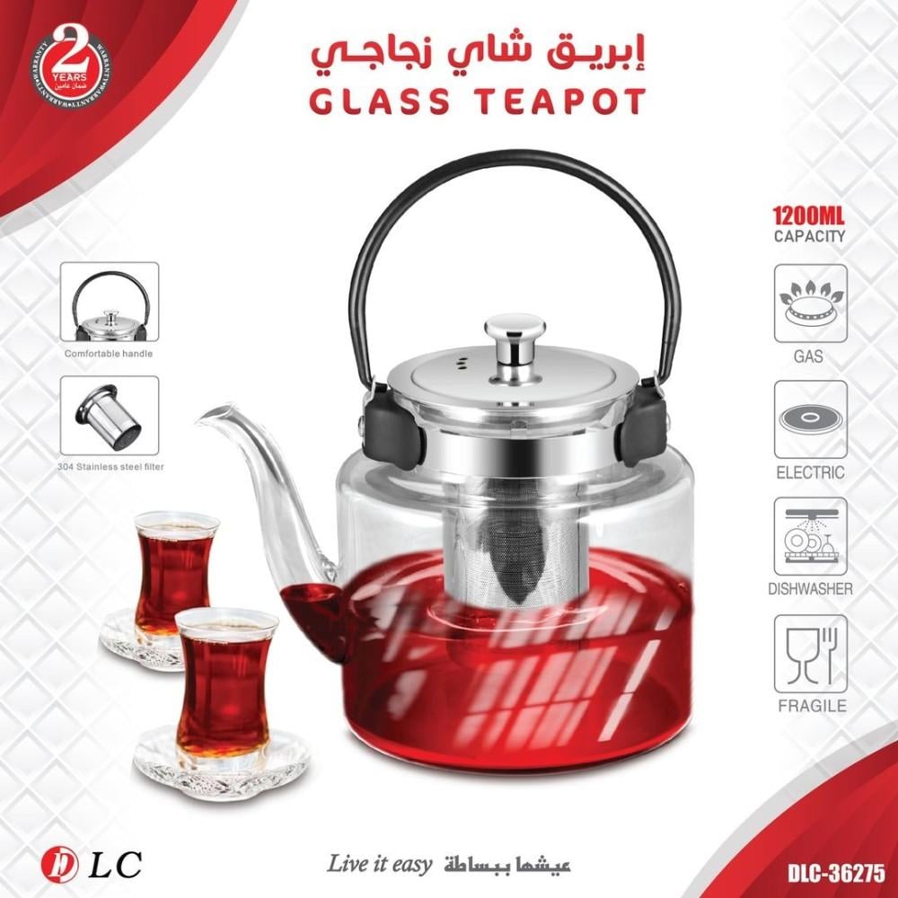 إبريق شاي زجاجي مع فلتر 1200 مل DL-36276