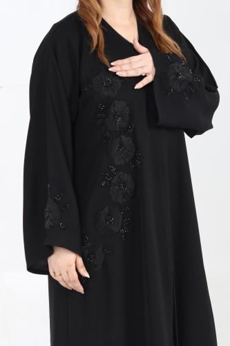 عباية تطريز جانبي اسود
