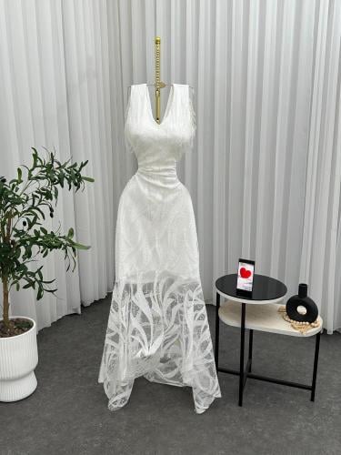 فستان سهره ابيض شك يدوي