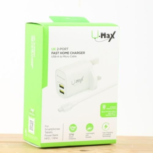 شاحن جداري 17W USB + سلك مايكرو ( لون ابيض )