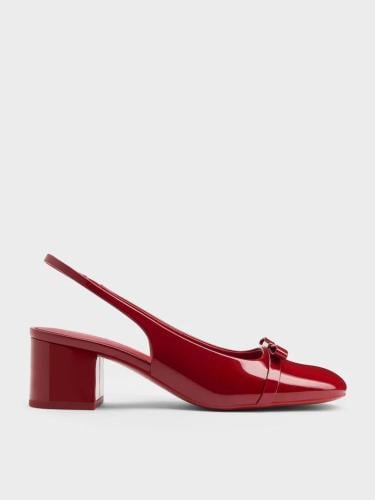 Dorian Patent Bow Block-Heel Slingback Pumps - Cha...