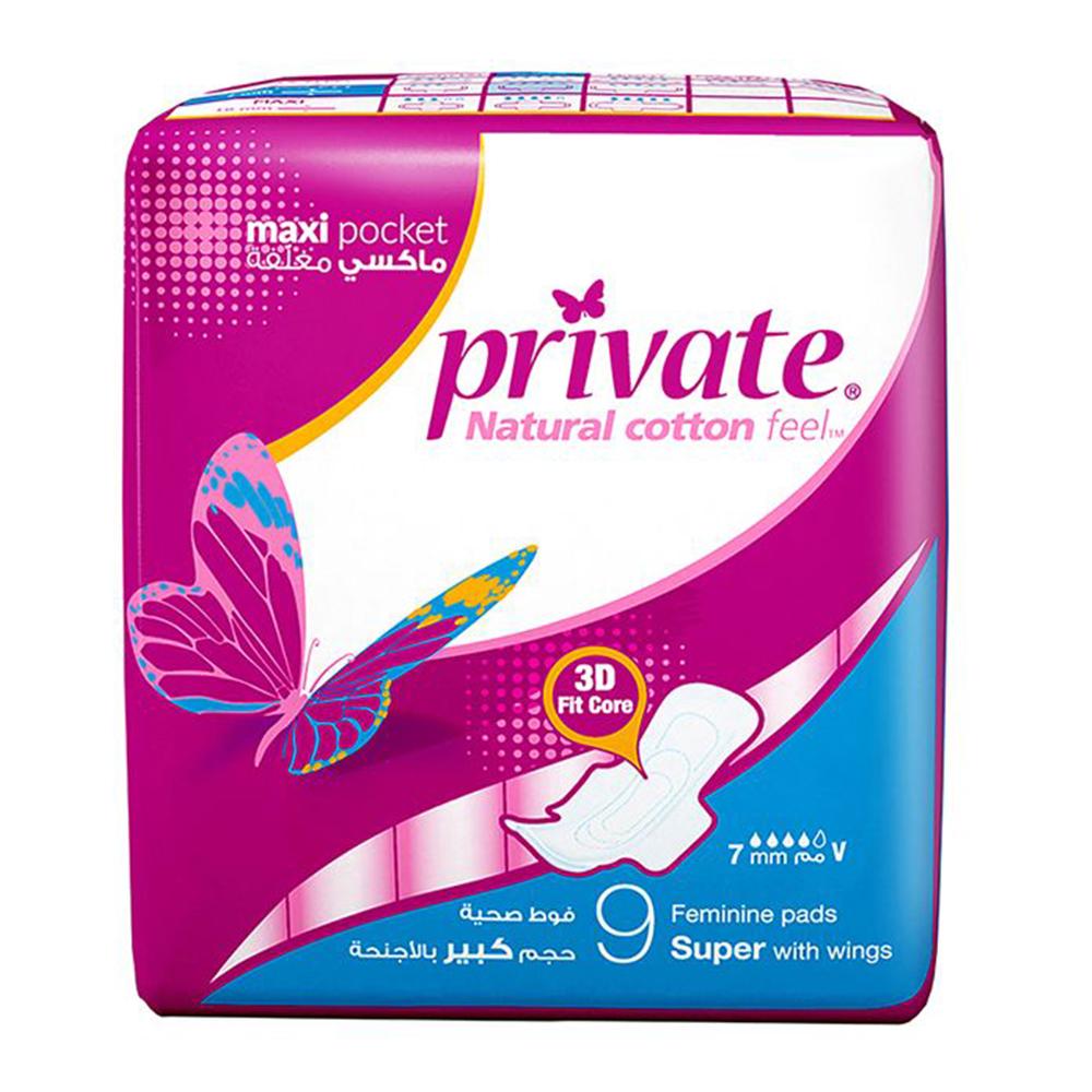 Private Fold Maxi Super Pads, Large with Wings - 9 Pieces