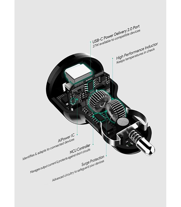 شاحن سيارة يو اس بي-سي بمنفذين من اوكي اسود