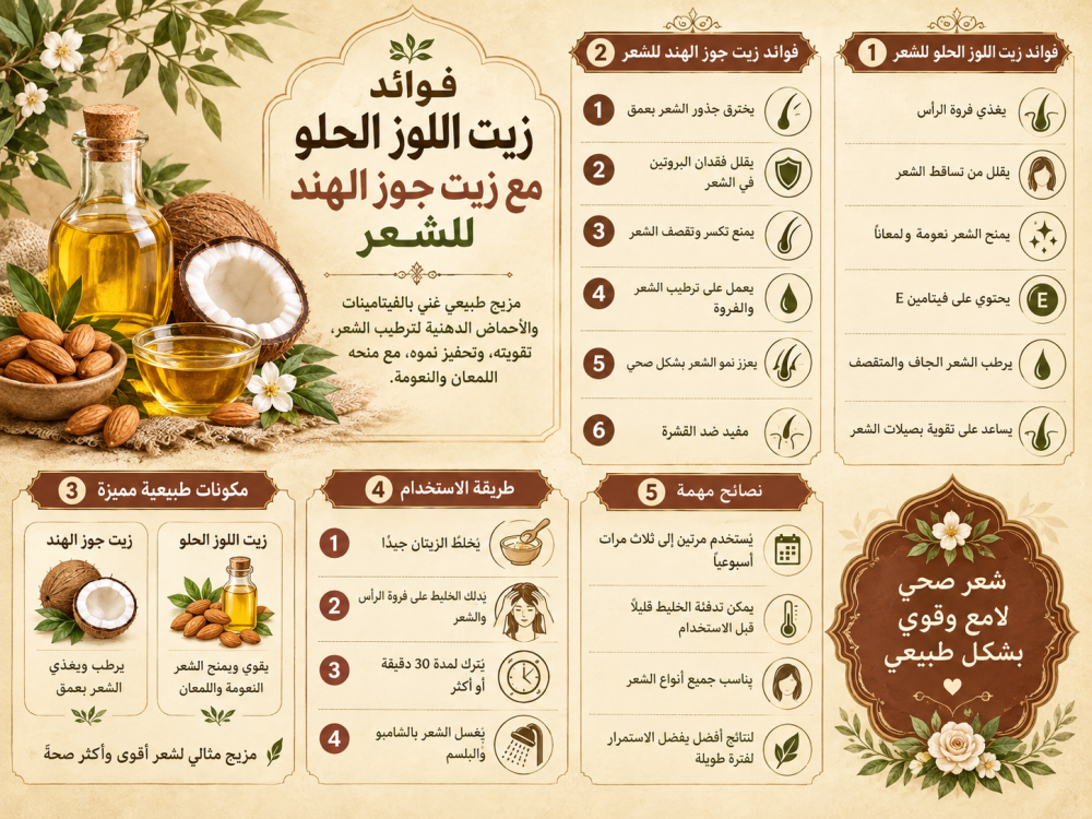 فوائد زيت اللوز الحلو مع زيت جوز الهند للشعر