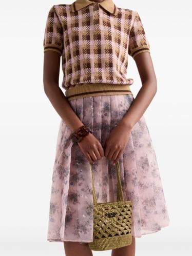 Prada تنورة بكسرات وطبعة زهور