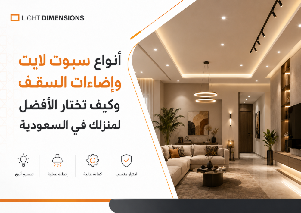 أنواع سبوت لايت وإضاءات السقف وكيف تختار الأفضل لمنزلك في السعودية