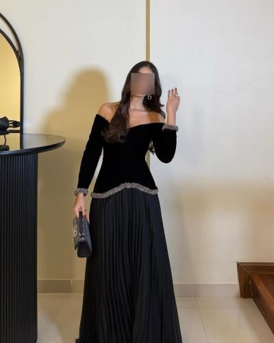 فستان سهره اسود تطريز شك يدوي