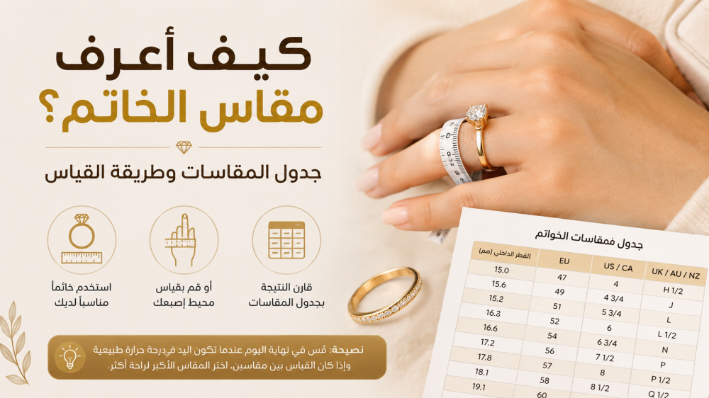 كيف أعرف مقاس الخاتم؟ جدول المقاسات وطريقة القياس