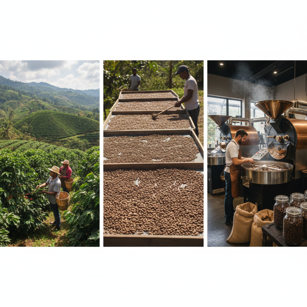 رحلة حبوب القهوة من المزرعة إلى فنجان المقهى: قصة الجودة والطعم