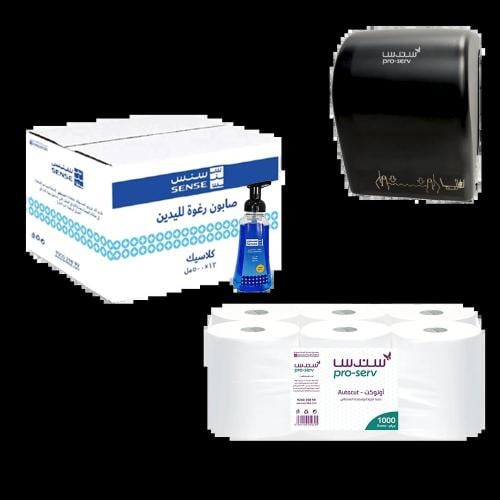ماكينة مناديل اوتوكات + 6 رول اوتوكات + كرتون صابون رغوة