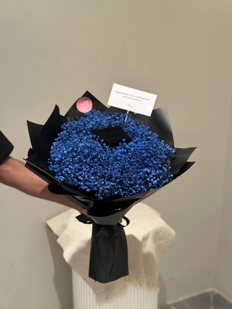 ذهب و تنسيق جبسوفليا ازرق | Gold and blue gypsophila arrangement