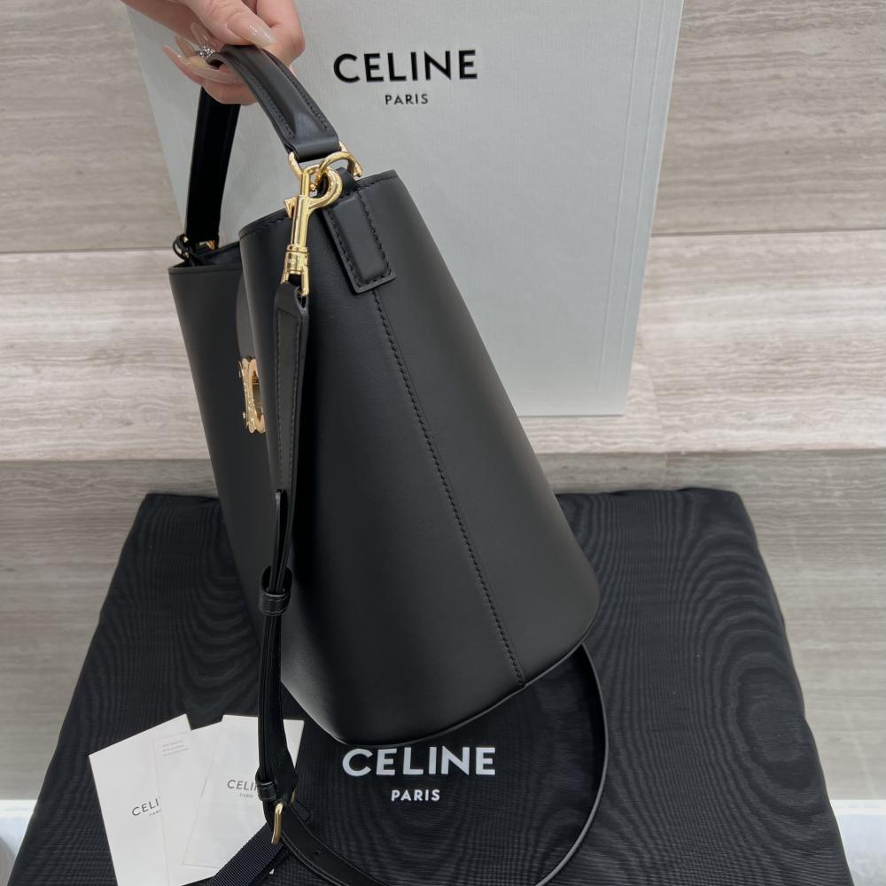 【VIP価格】Celine LOUISE MEDIUM LEATHER BUCKET BAG MEDIUM BUCKET LOUISE IN SMOOTH CALFSKIN - BLACK | CELINE