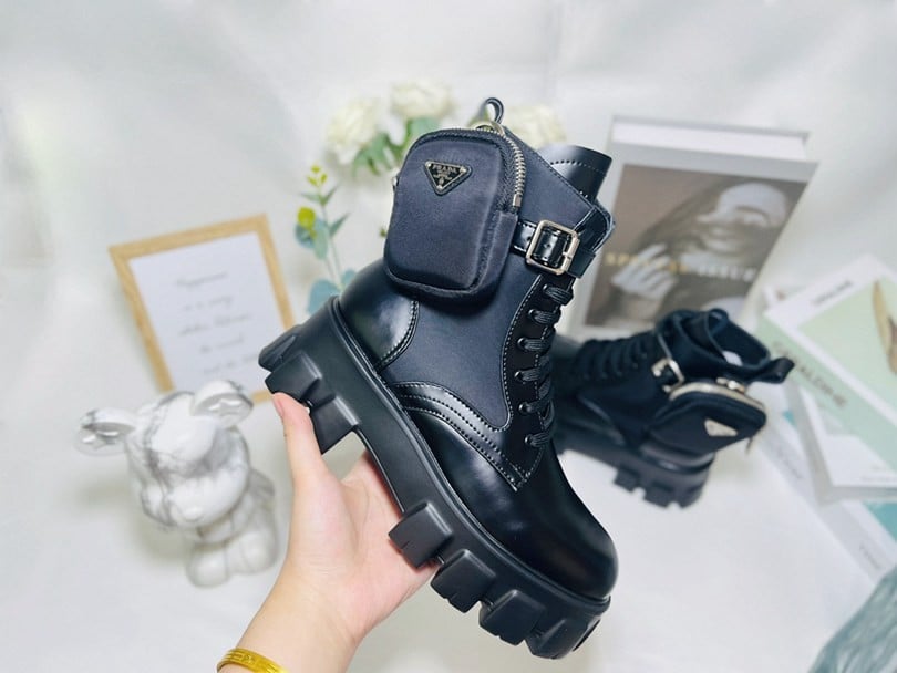 Bottes Prada Imitation Monolith Leather Biker Boots