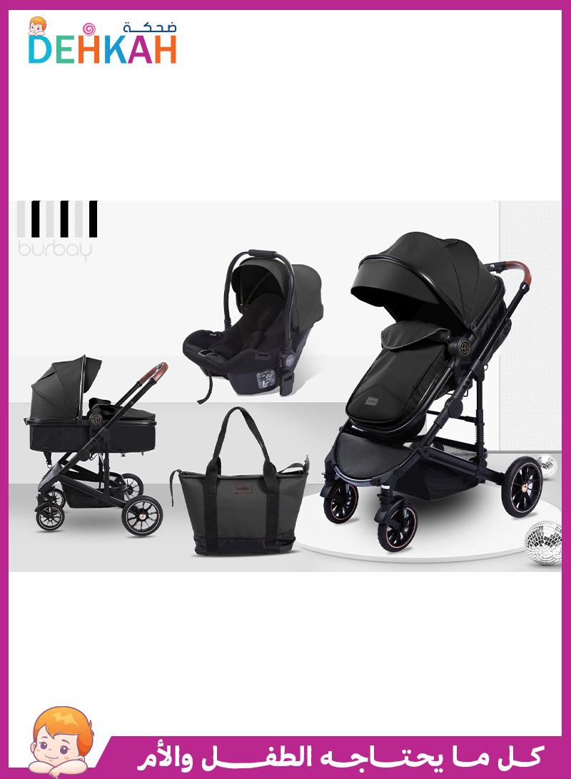 عربة أطفال Burbay 3 في 1 | خفيفة وسهلة الطي مع مقعد سيارة وسرير مريح