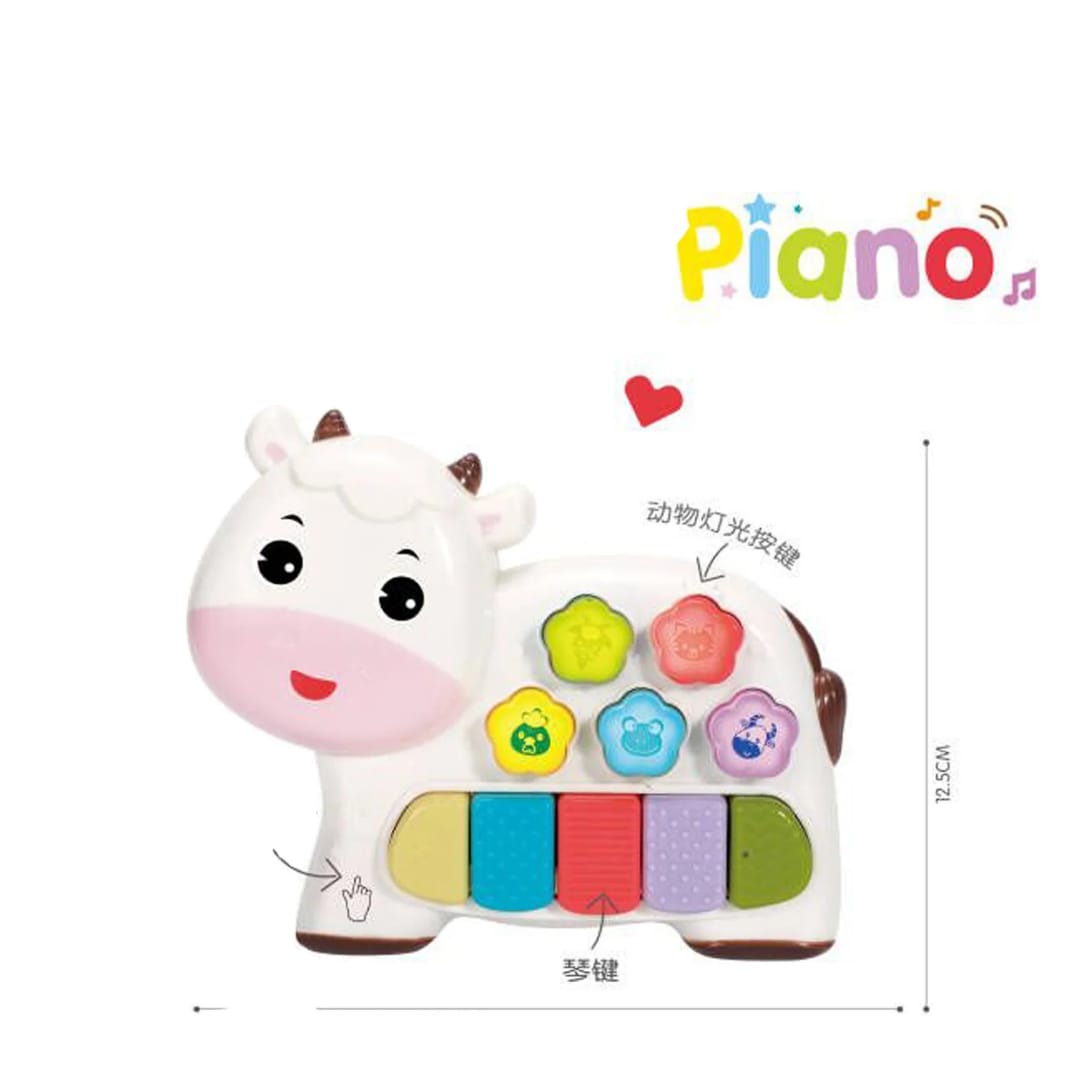 بيانو الأطفال اللطيف على شكل بقرة (Cute Piano) - أصوات حيوانات مضحكة وإضاءة تفاعلية!