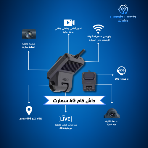 داش كام 4G سمارت مع تتبع GPS (أمامي-وداخلي-وخلفي)