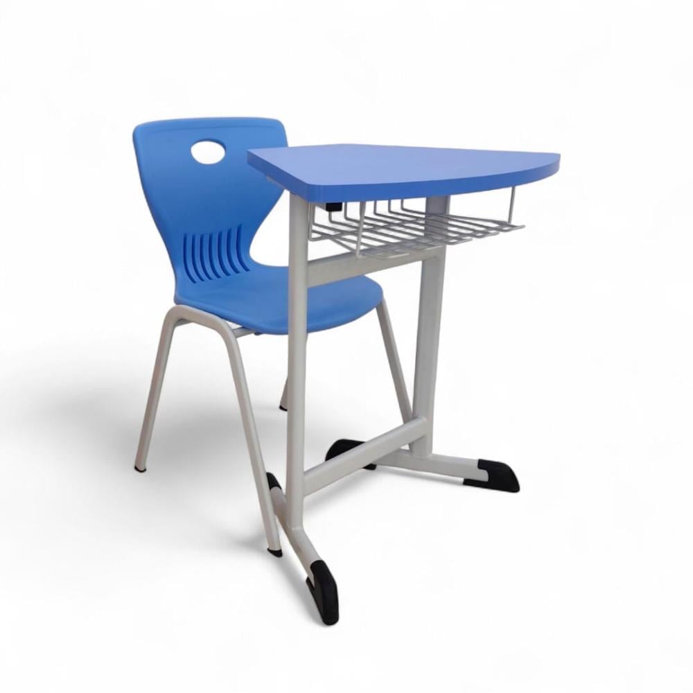 طاولة مدارس بسطح خشبي وقاعدة حديدية مع كرسي فيبر قوي