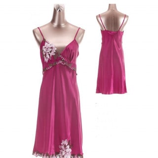 قميص نوم حرير مطرز - فوشي