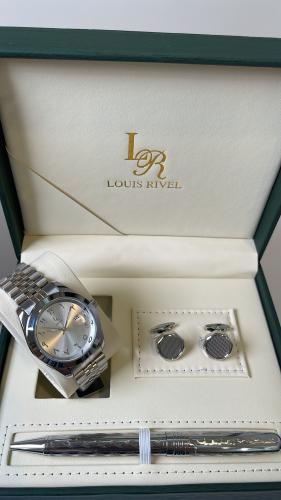 طقم ساعه رجالي ارقام عربي LR2346 فضي ميناء ابيض