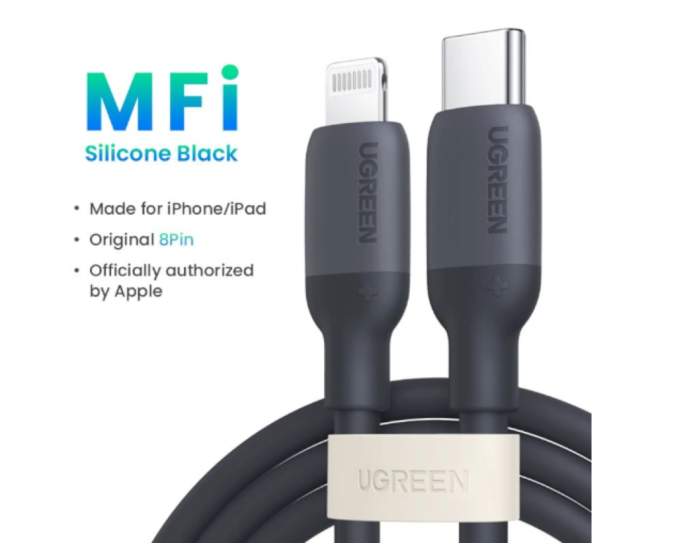 سلك شاحن يوجرين من USB-C إلى آيفون سيلكون بطول 1 م - أسود