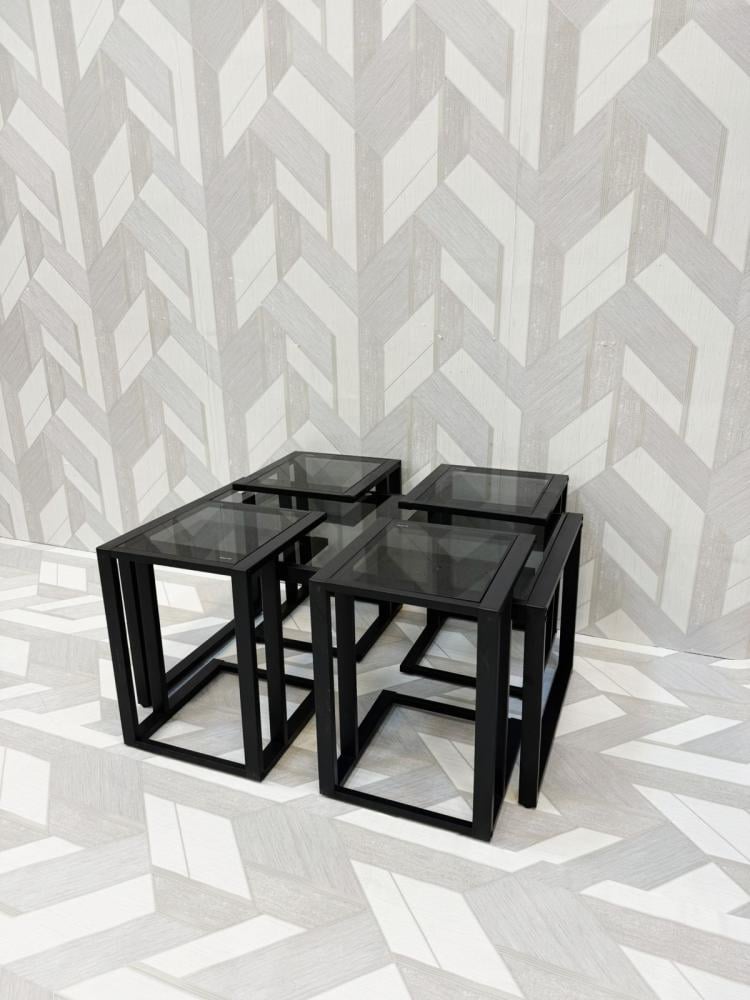 طقم طاولات 1+4 مستطيل زجاج أسود