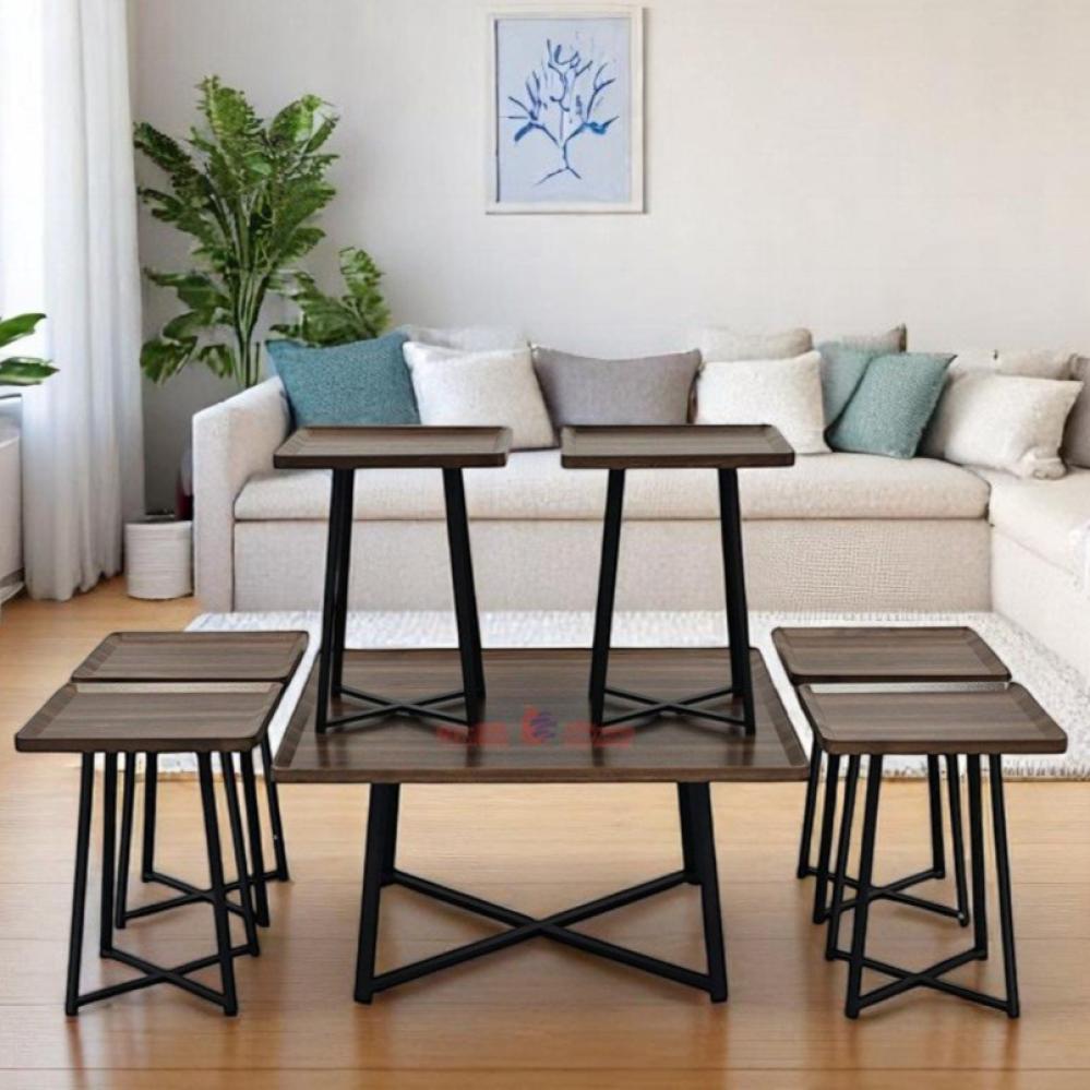 طقم طاولات مربع 7 قطع خشبي