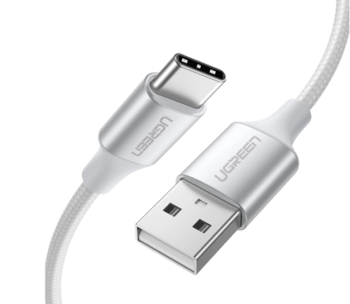سلك شاحن يوجرين من USB إلى USB-C مضفر بطول 2 م - أبيض