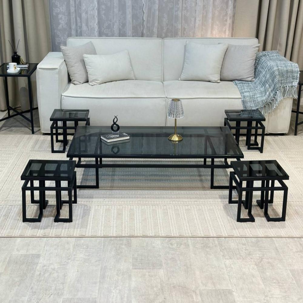 طقم طاولات ضيافة ارضي زجاج أسود