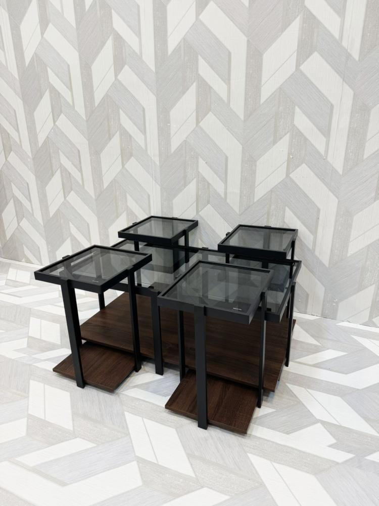 طقم طاولات زجاج مع خشب 1+4 جديد