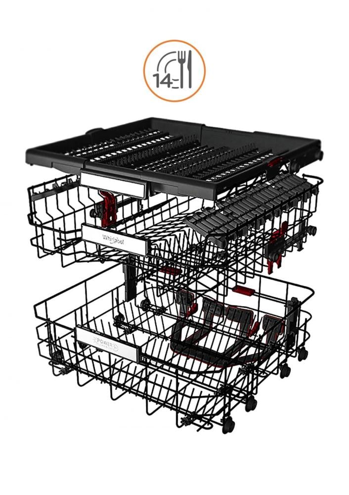 "غسالة صحون ويرلبول (10) برامج ، (14) طقم , (3) رفوف ، تقنية الحاسة السادسة - فضي"
