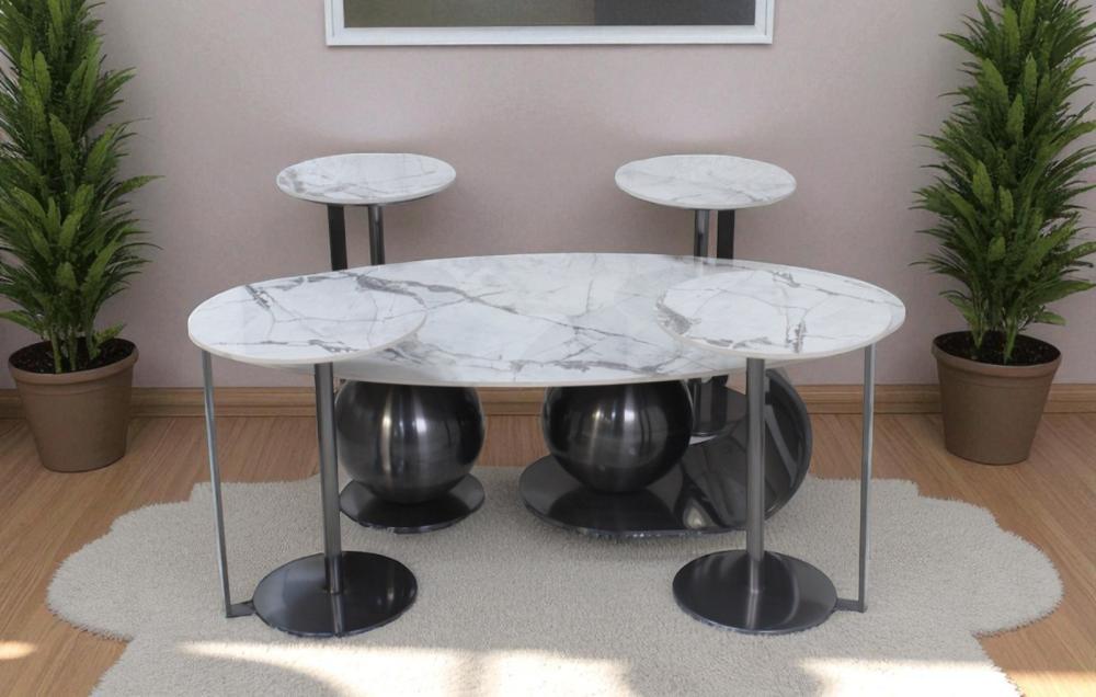 طقم طاولات استيل بسطح سيراميك – 5 قطع