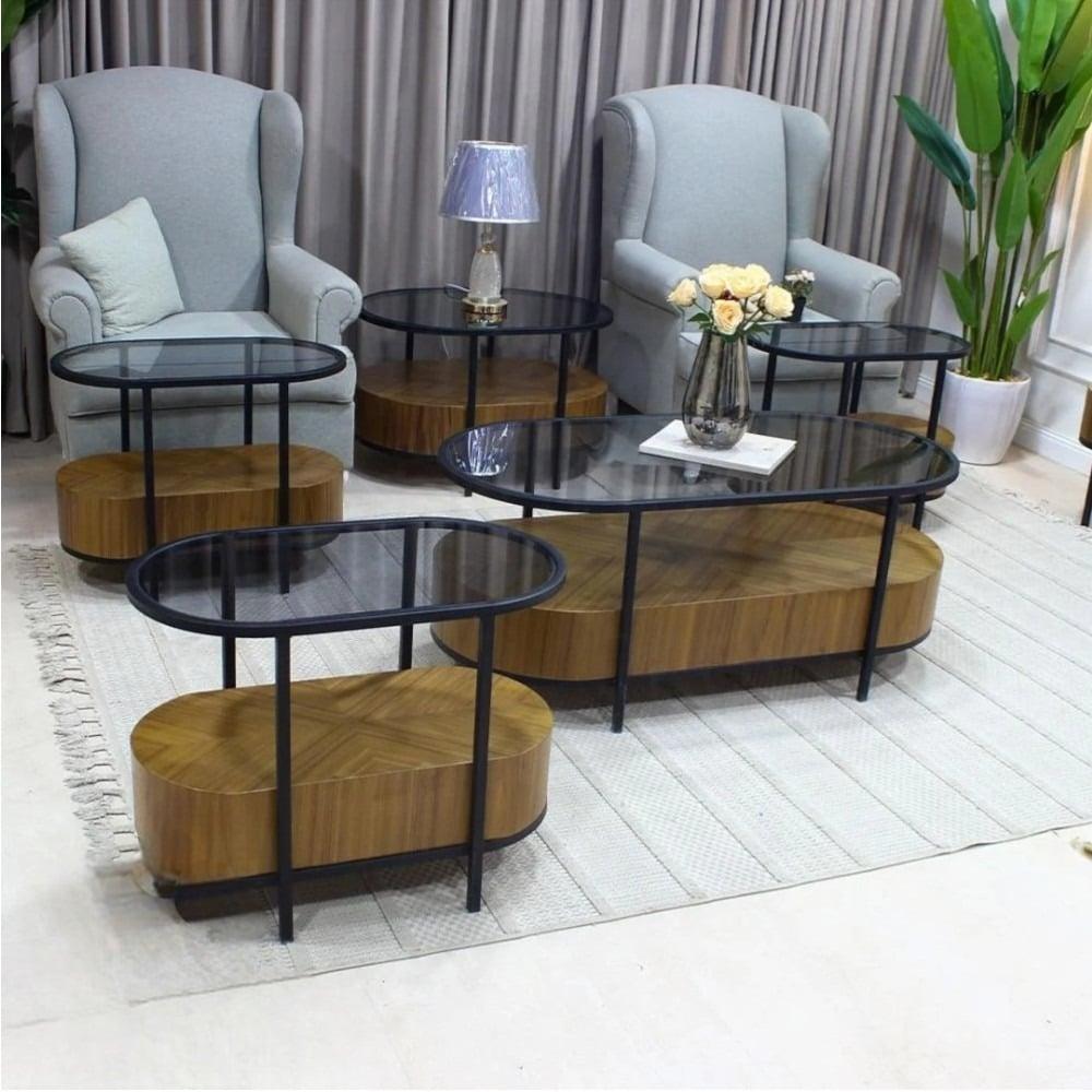 طقم طاولات بيضاوي دورين بتصميم فاخر – قشرة الجوز الفخم