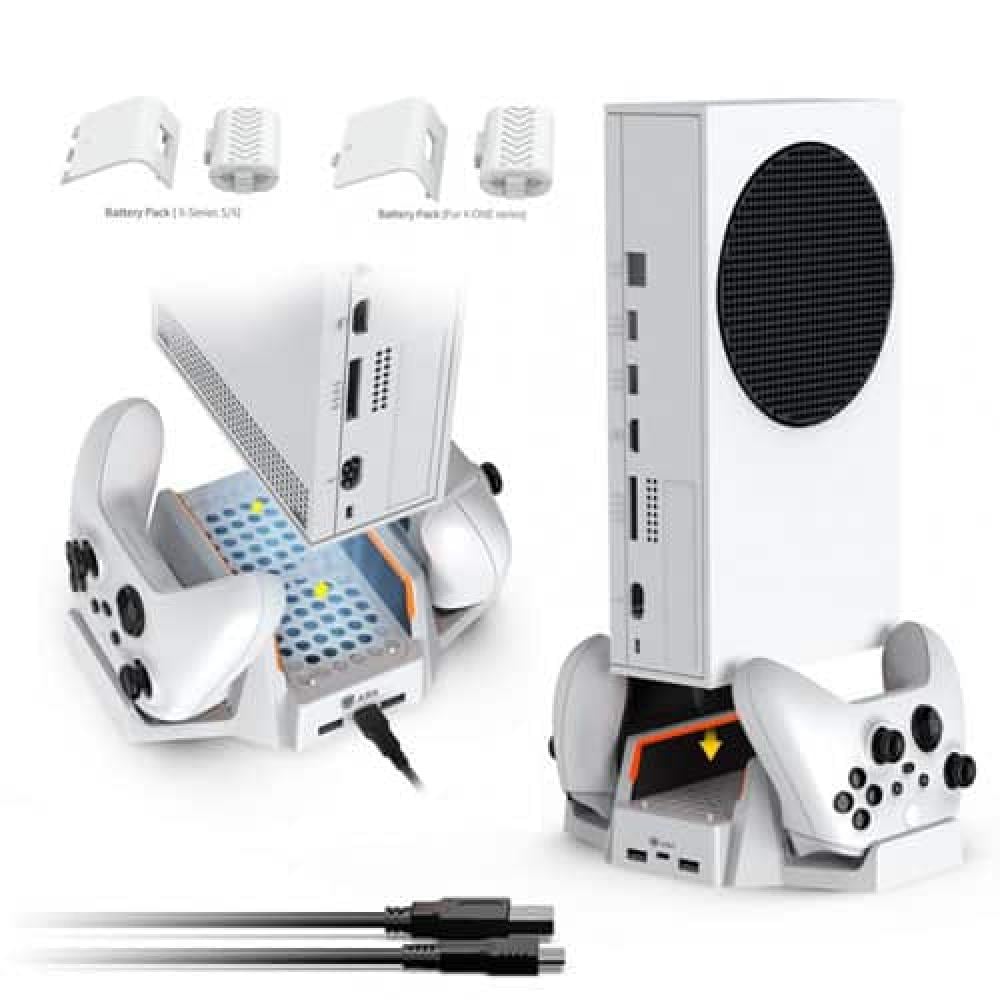 منصة لجهاز الاكس بوكس اس مع قاعدة وشاحن لليدين وبطاريات لليد مع مروحة تبريد