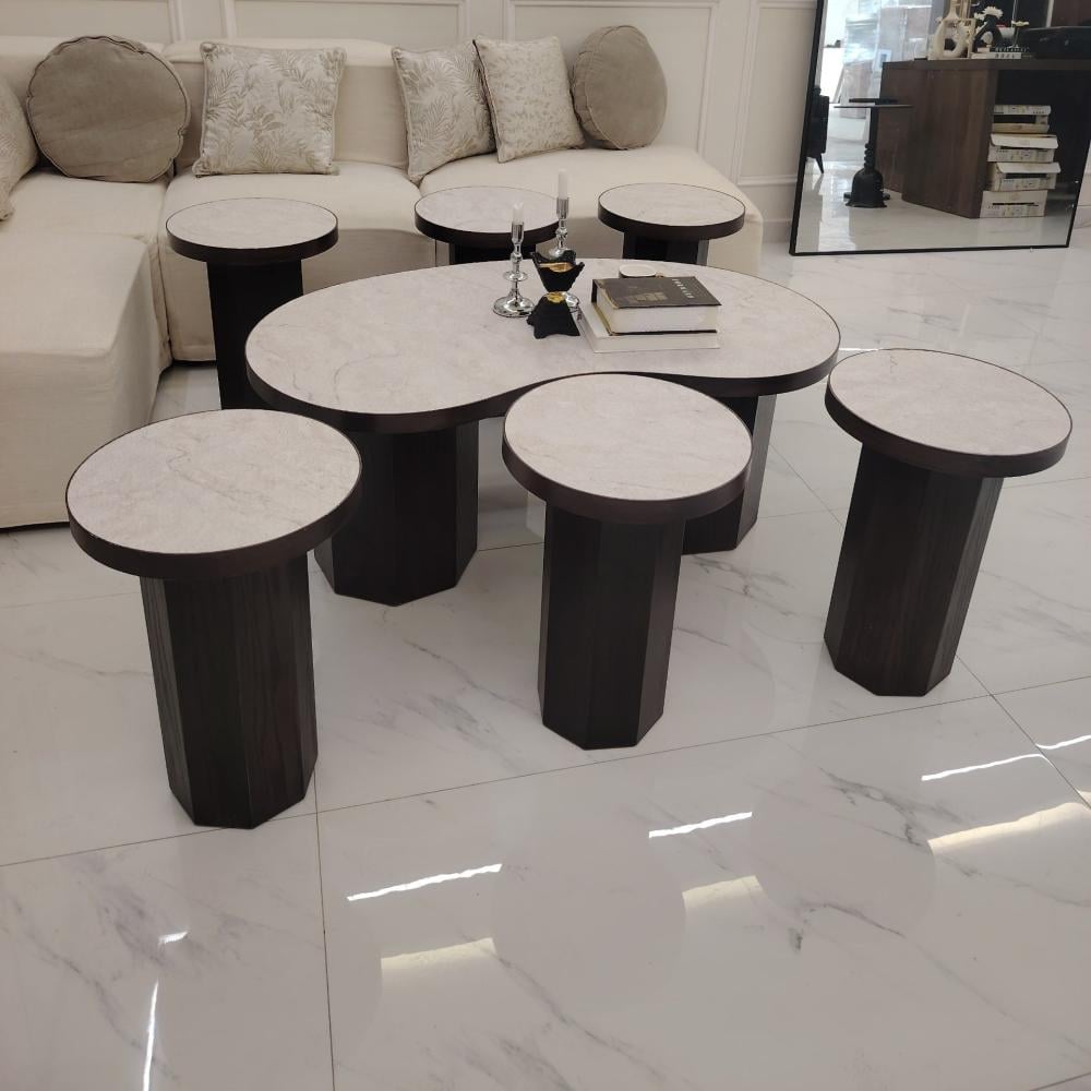 Luxury marble alternative tabletop set with 6 serving tables