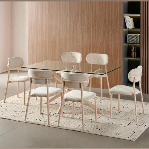 طاولة طعام 6كرسي مودرن بسطح زجاج وقاعدة حديد – تصميم أنيق