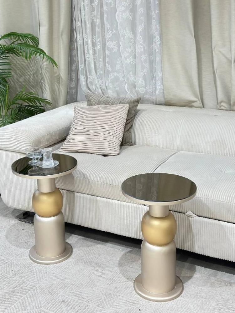 Champagne-colored wooden serving table set with glass top – 6 serving tables