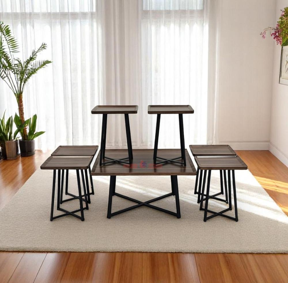 طقم طاولات مربع 7 قطع خشبي