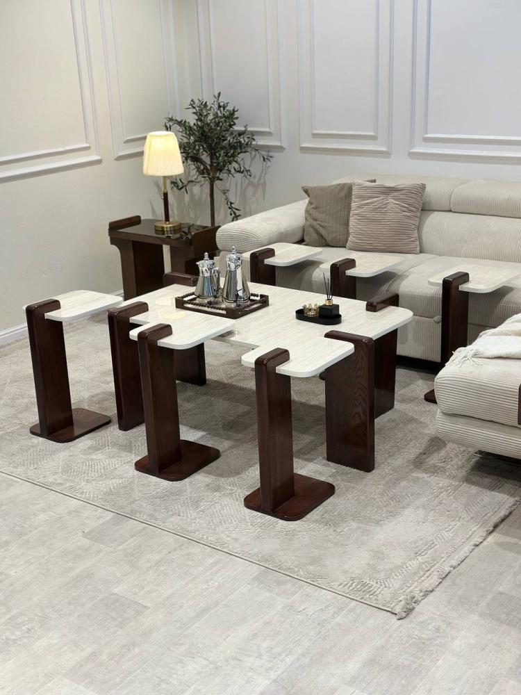 Wooden table set with a luxurious marble alternative (1 + 6)*Offers