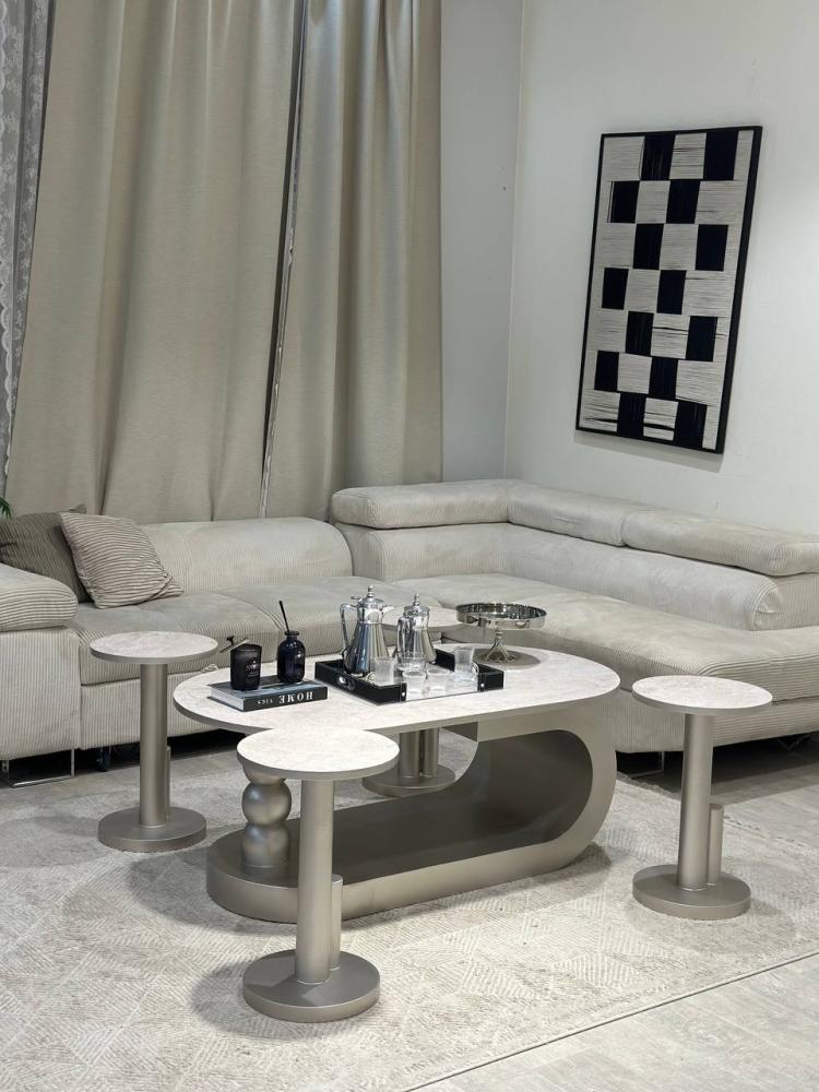 Wave table set with a sturdy base in champagne color, including 6 serving pieces.