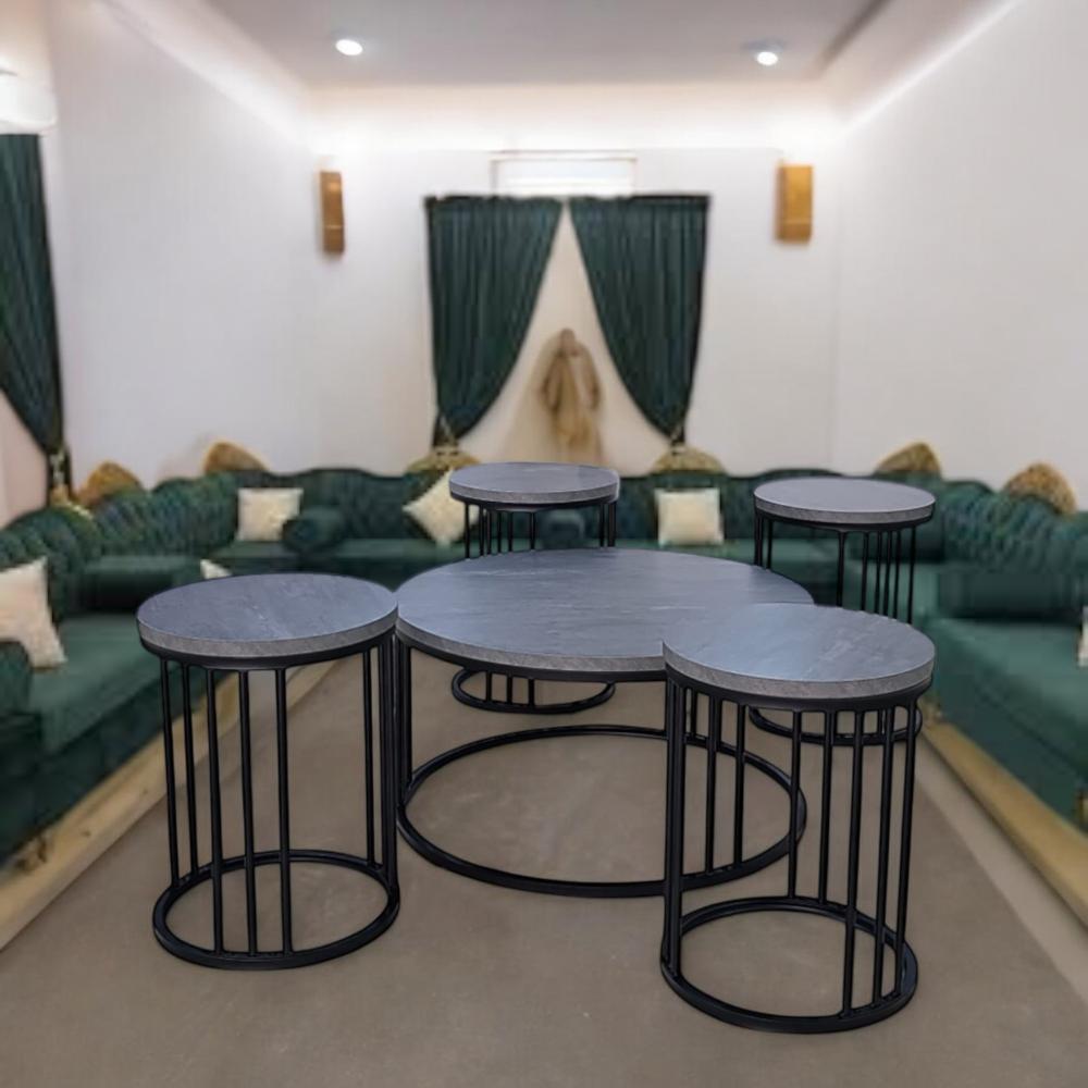 طقم طاولات ضيافة 5 قطع خشب لون رمادي