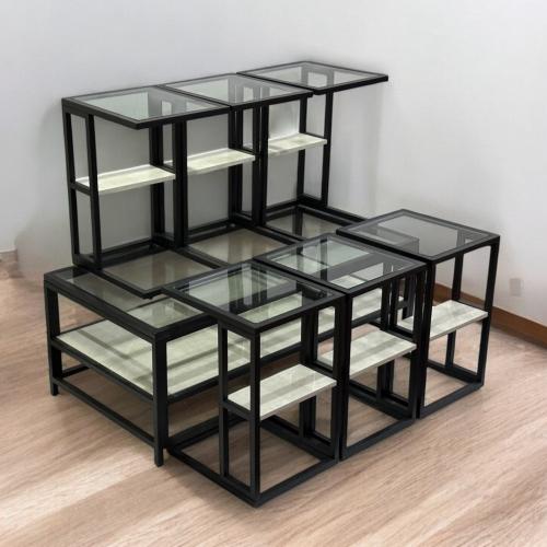 طقم طاولات شاي دورين سطح شفاف 6+1